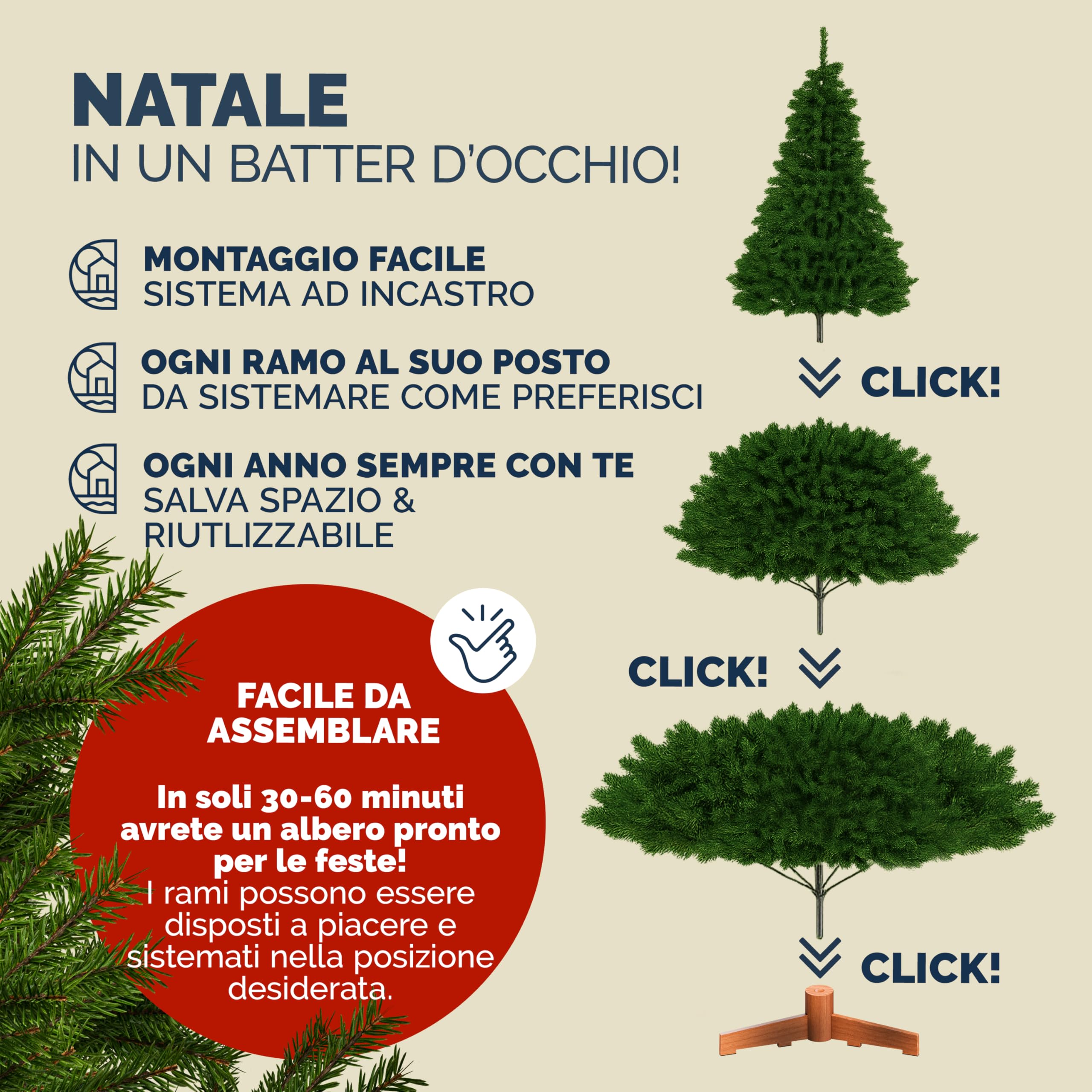 CASARIA Albero di Natale Artificiale 180x110cm