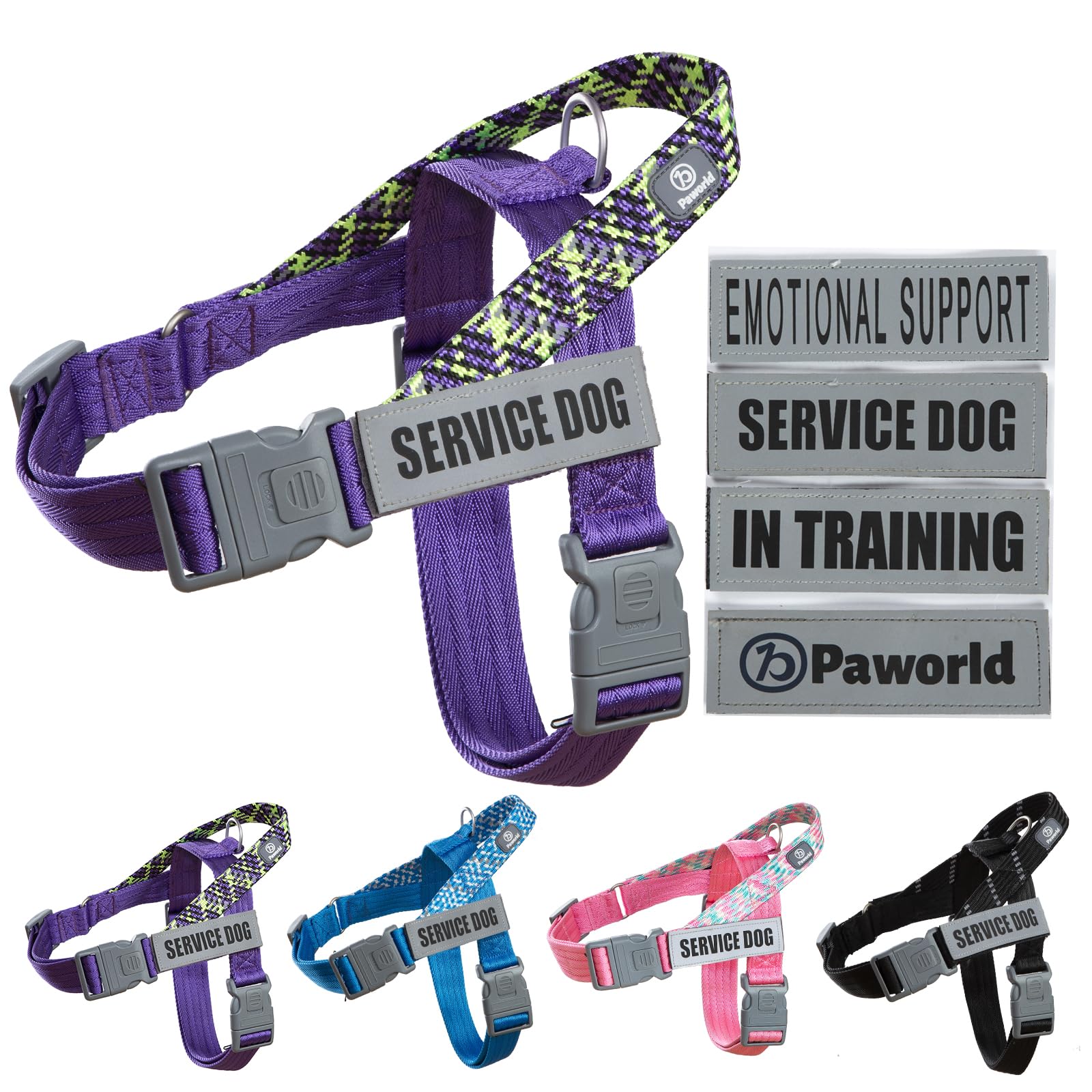Paworld Service Dog Vest, No-Pull Service Dog Harness with 4 PCS Reflective Patches, Dog Vest Harness with Handle, Pet Harness for Small Medium Large