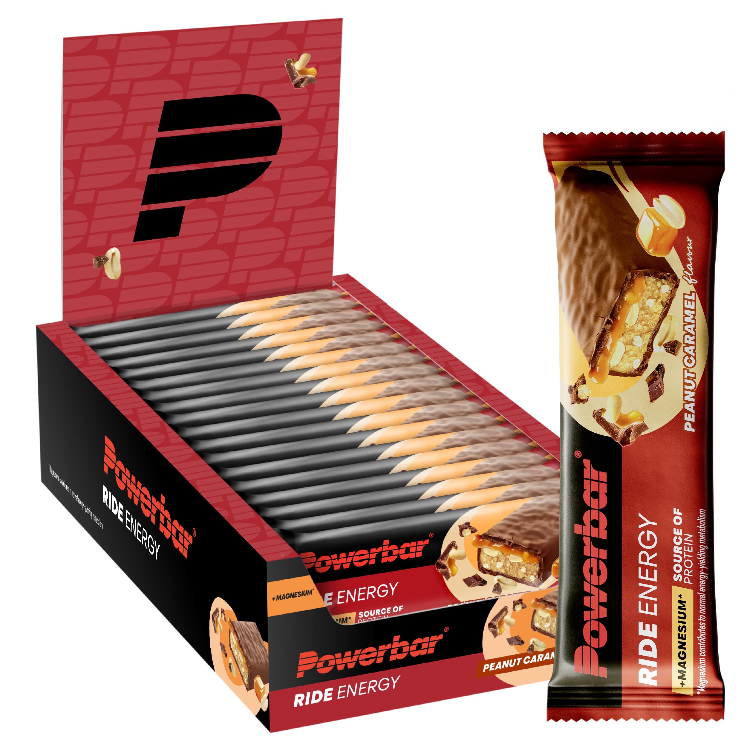 Powerbar - Ride Energy - Peanut Caramel - 18x55g - Kohlenhydrat Eiweissriegel - Magnesium - kollagenfrei