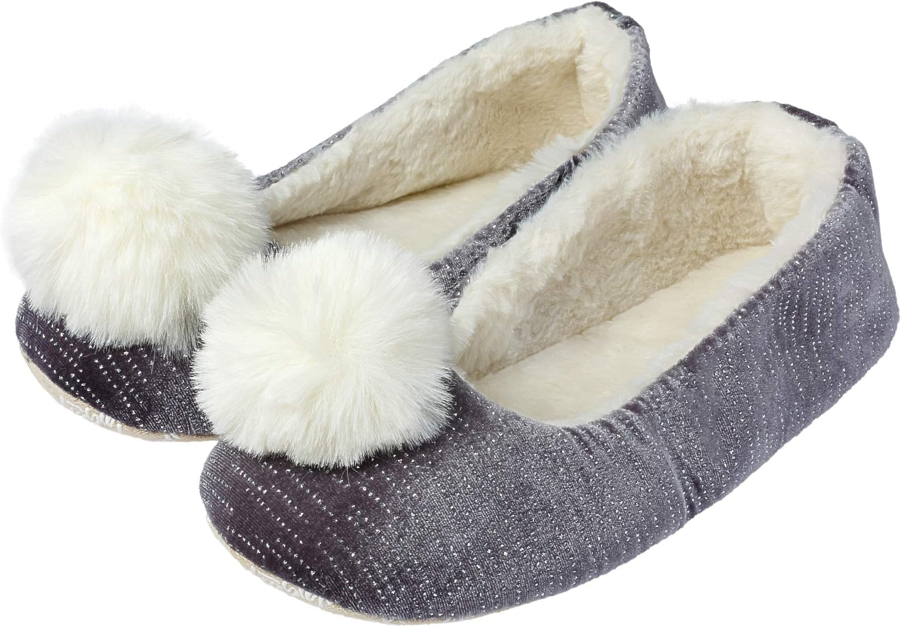 Habigail Luxury Ladies Ballet Slip On Slippers with Pom Pom Detail Non-Slip Sole Soft Warm Comfortable Cute - Great Gift