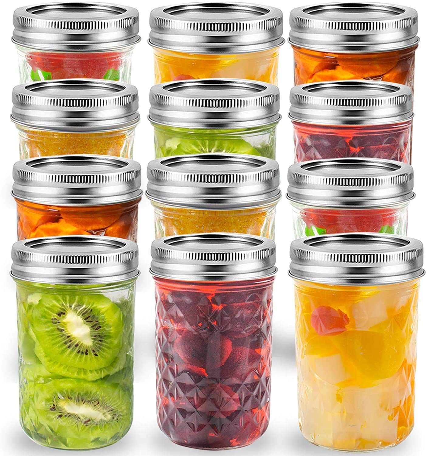 STAR WORK - 350 ml Mason Jars with Lids Canning Jars Wide Mouth, Mason Jar Cup for Jam, Honey, Baby Foods, Craft and Dry Food Storage Pack of (12) Container
