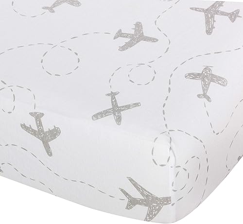 Miniatura 4 de Sábana para cuna  Aviones grises  100% algodón jersey  Se adapta a colchones estándar de cuna o niños pequeños