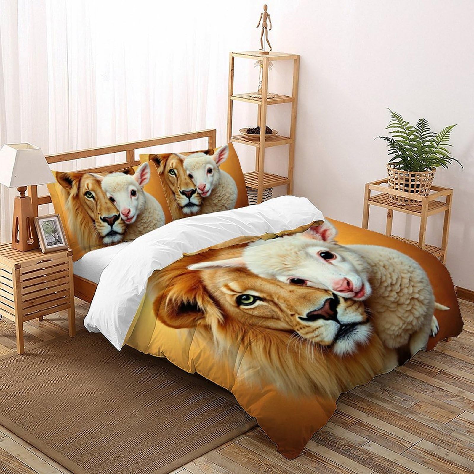 Housse de couette lion et mouton 220x240 cm en microfibre