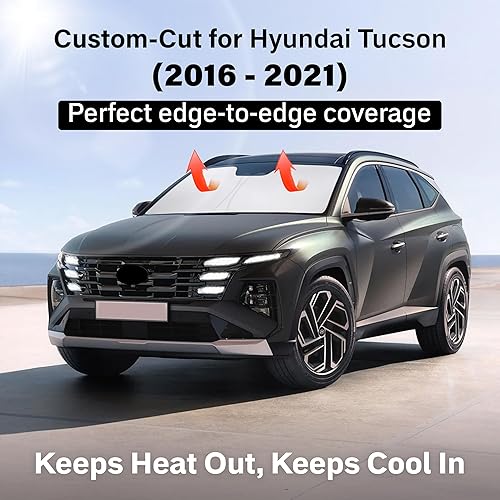 Miniatura 2 de Econour Parasol para parabrisas para Hyundai Tucson 2016-2021, protector plegable que bloquea los rayos UV y mantiene tu automóvil fresco (no para