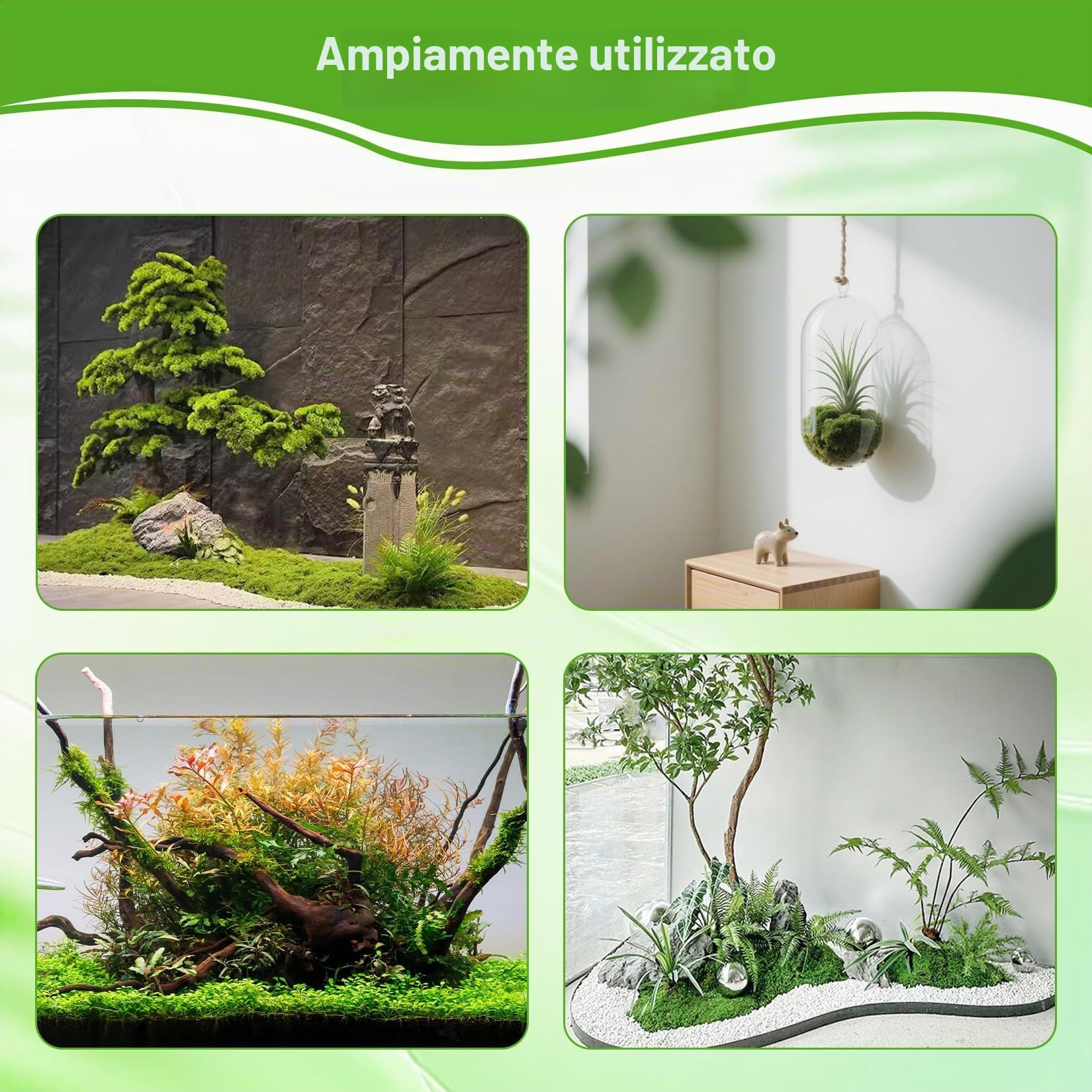 200 g Muschio Finto per Decorazioni, Muschio Artificiale per Decorare Fai Da Te, Acquario, Decorativo Estetico Floreali (100 g Verde Scuro + 100 g Verde Chiaro)