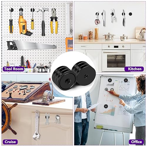 Miniatura 6 de TRYMAG Imanes resistentes  80 libras, paquete de 6 con agujeros, almohadillas de acero, neodimio, tornillos para montaje en pared, respaldo adhesivo