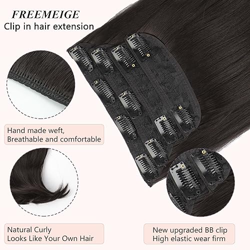 Miniatura 5 de Extensiones de cabello castaño oscuro, extensiones de cabello largo y lacio, extensiones de cabello con clip para mujer, uso diario, 20 pulgadas