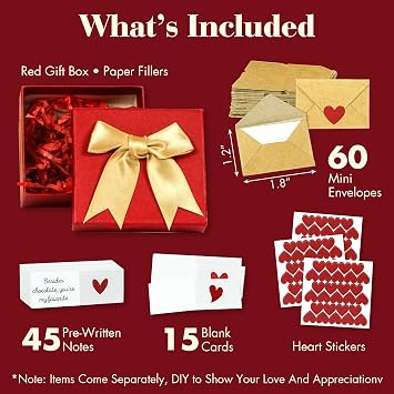 STOFINITY 60 Mini Love Notes With Envelopes - Personalized Valentines Day Gifts For Him, Her, Girlfriend - DIY Valentines Gift For Husband, Wife, Men, Women - Birthday Gifts for Boyfriend, Anniversary