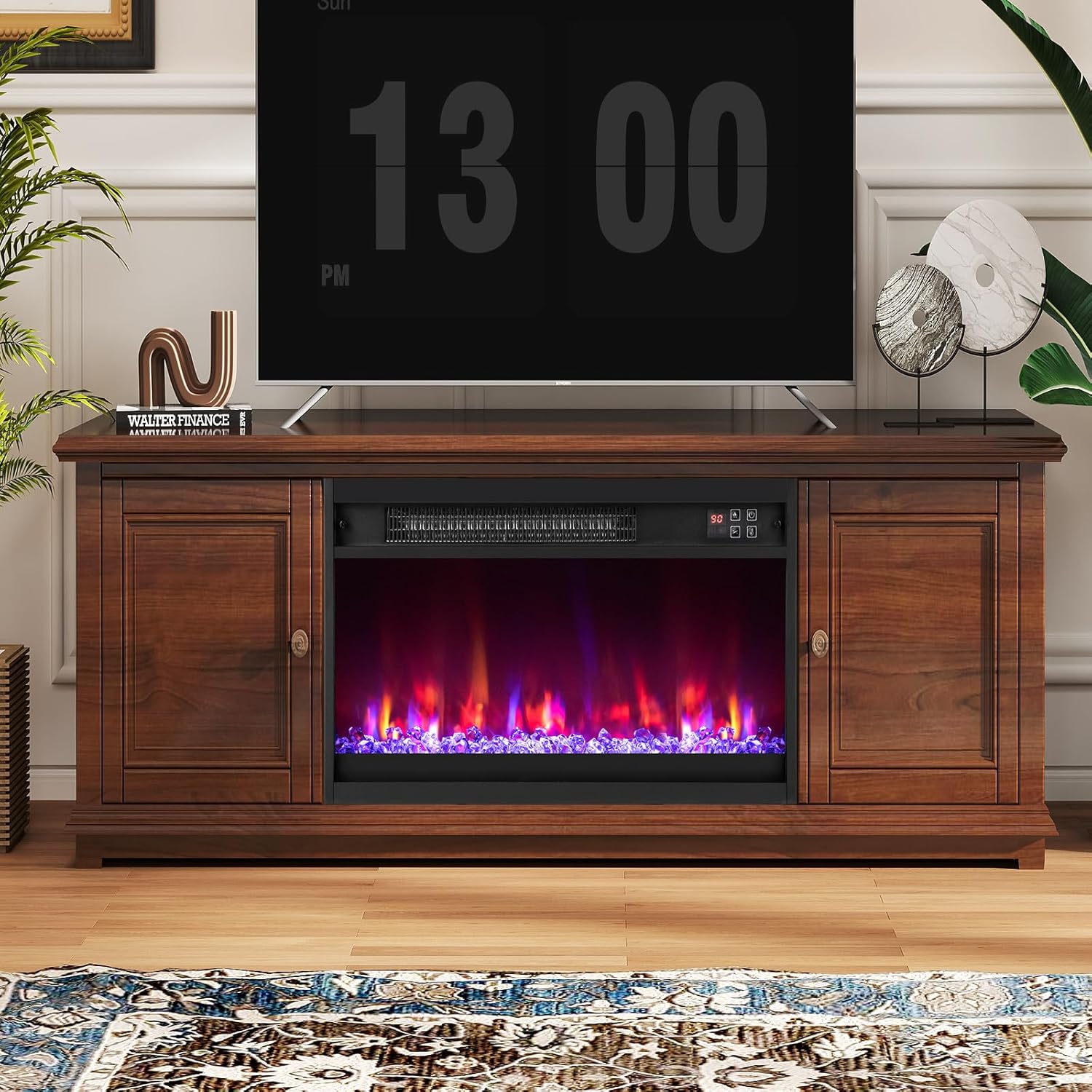 COSTWAY 23 Inch Recessed Fireplace Heater installed in a media console