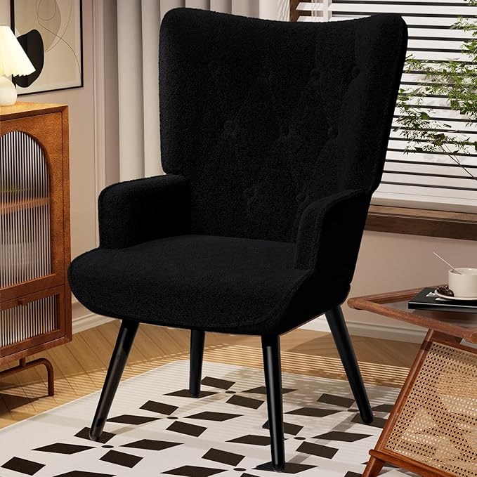 Sillón Tapizado Negro con Brazos y Patas Metálicas miniatura 6