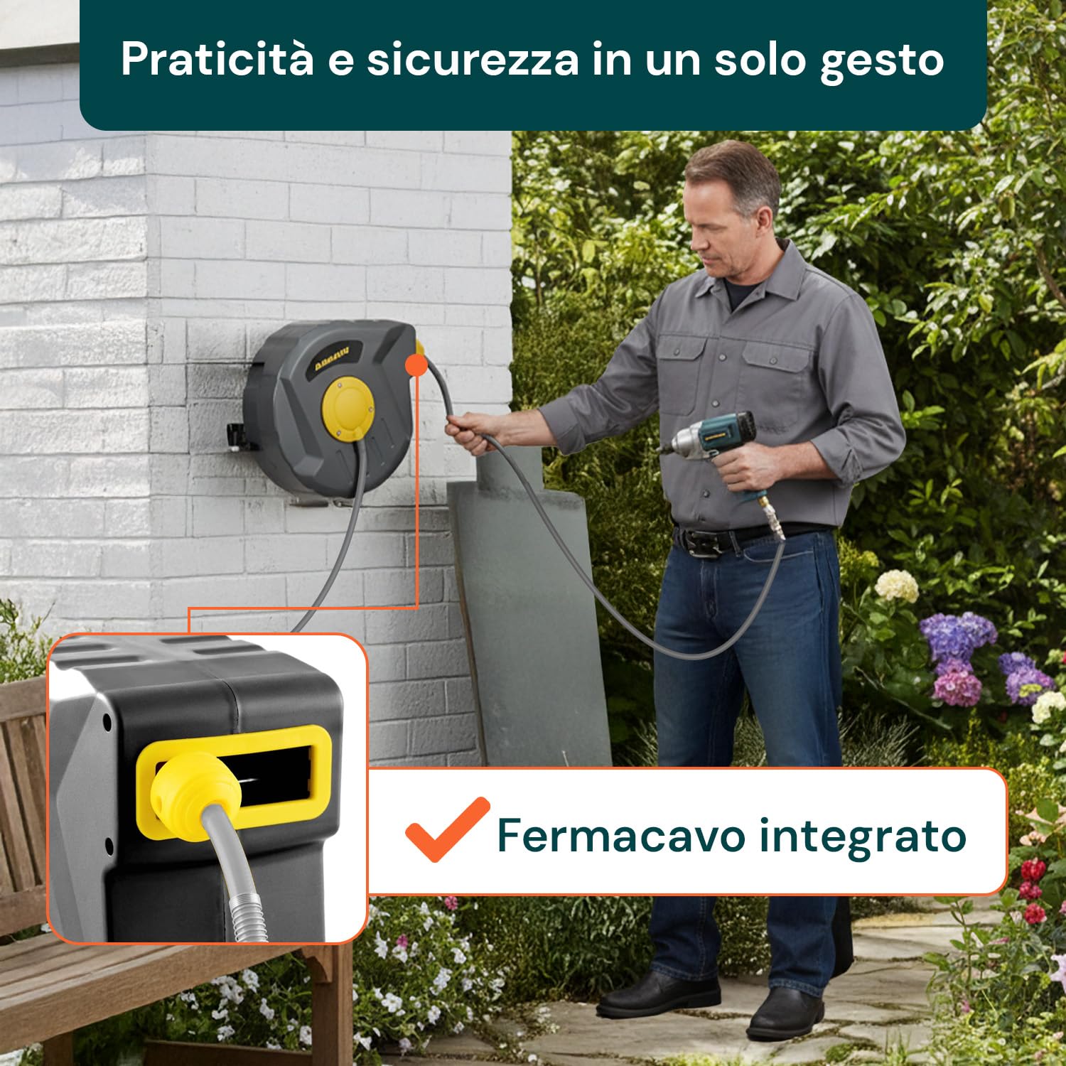 Enrollador de aire comprimido de 10 m con rebobinado automático, tubo para compresor de aire de PVC resistente, montaje en pared o techo, compacto y flexible