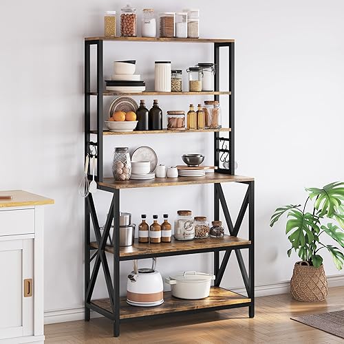 Yaheetech - Estantería de cocina de 6 niveles, mesa de café de 31.5 pulgadas, gabinete para microondas de estilo granja para espacios pequeños,