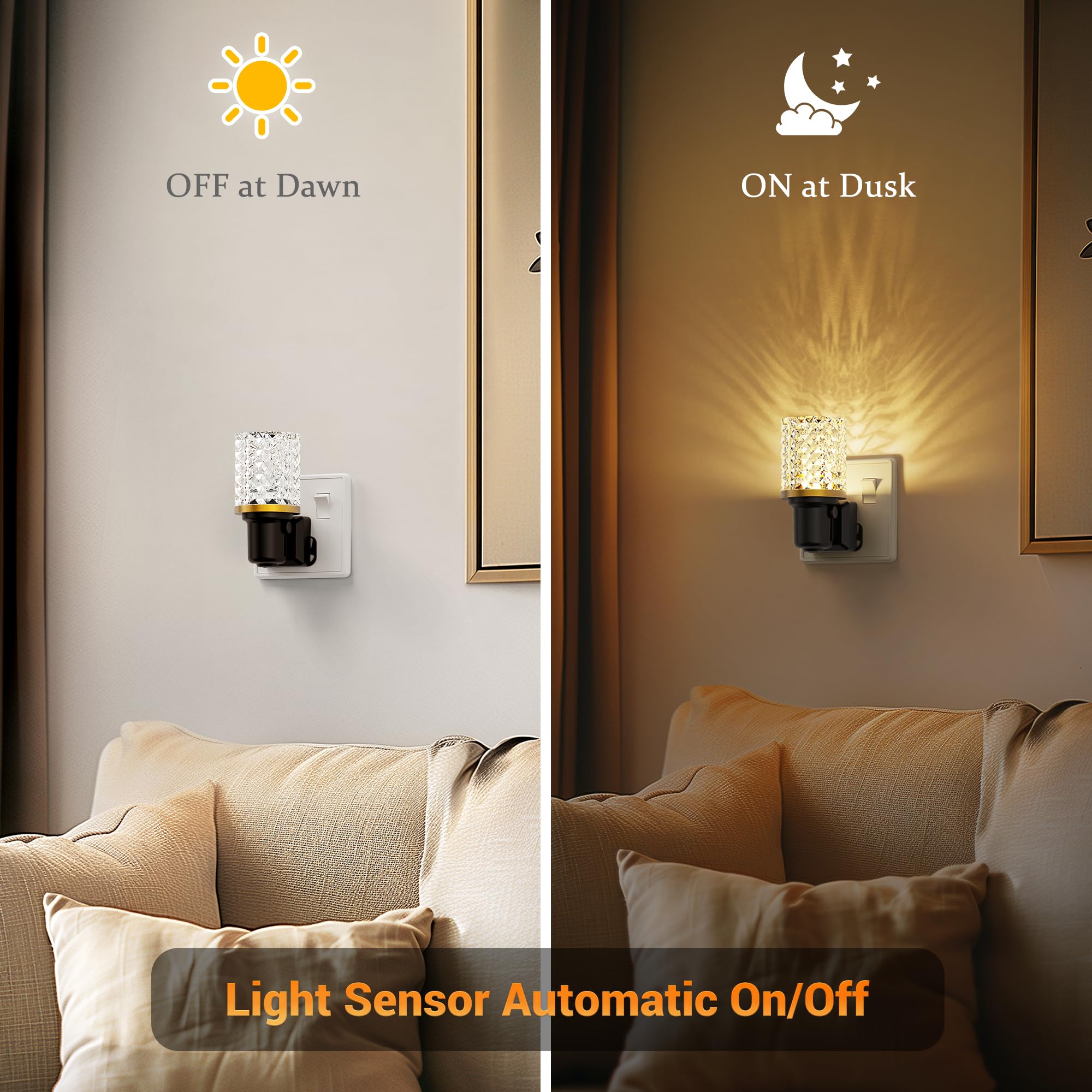JandCase Night Light Plug in Wall, Modern Acrylic Night Light with Dusk to Dawn Sensor, 0-100LM Dimmable Nightlight - Image 2