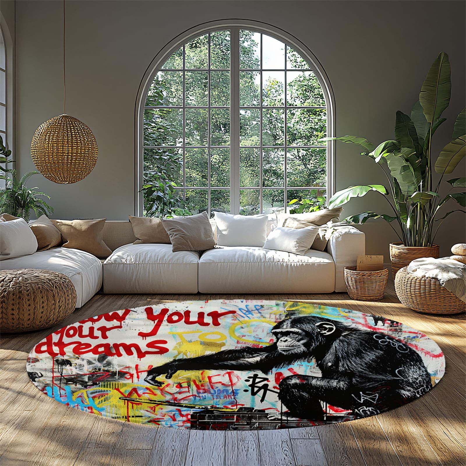 Tapis rond 200cm lavable pour décoration intérieure moderne