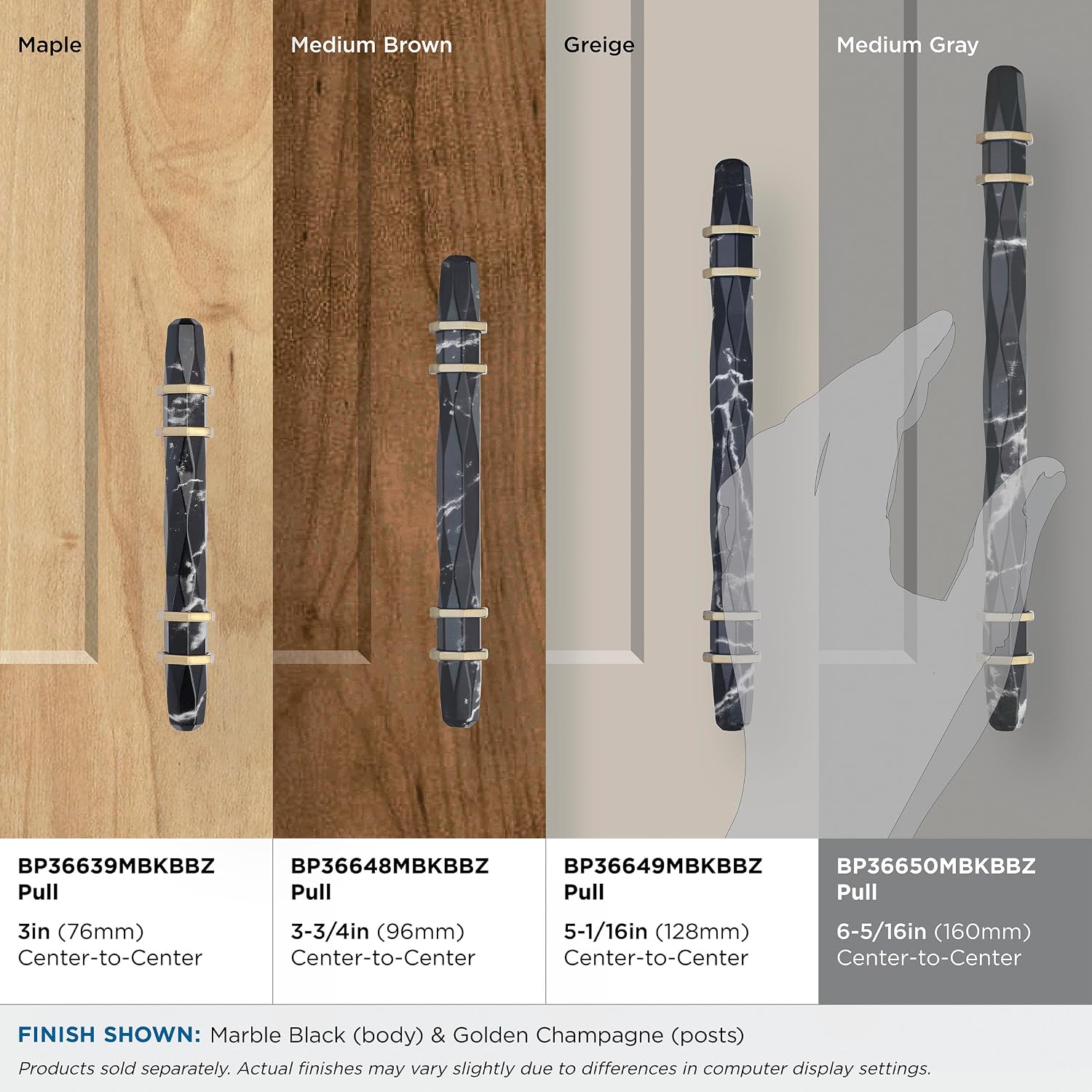 Amerock | Cabinet Pull | Marble Black/Golden Champagne | 6-5/16 inch (160 mm) Center-to-Center | Carrione | 1 Pack | Drawer Pull | Drawer Handle | Cabinet Hardware