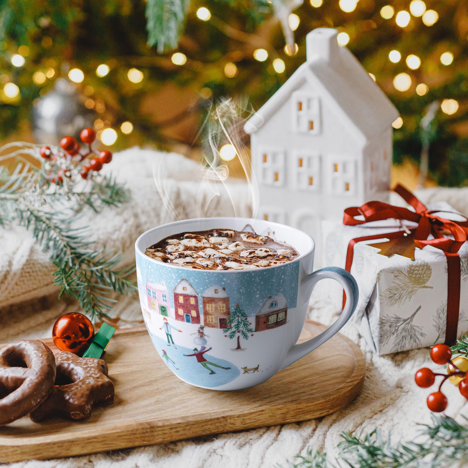 Amazon.com: 【Christmas Coffee Mug Gift Set】20 oz Bone China Winter Scene Mugs