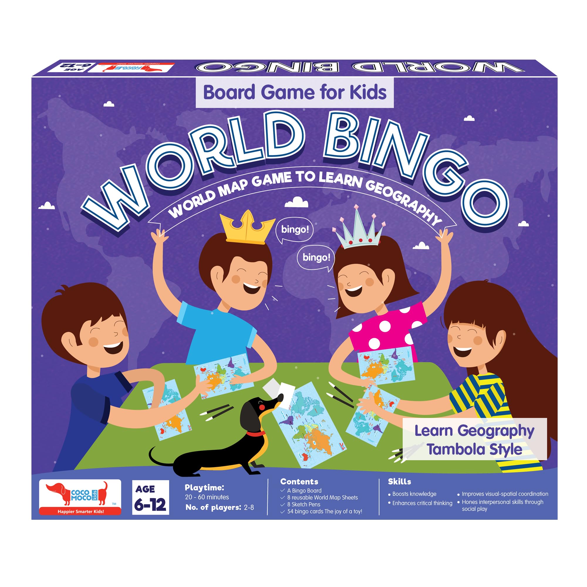 CocoMoco Kids World Bingo Board Game for Kids 6-12 Years | Fun Geography & Educational Toy | Birthday Return Gifts & Indoor Games for Boys and Girls