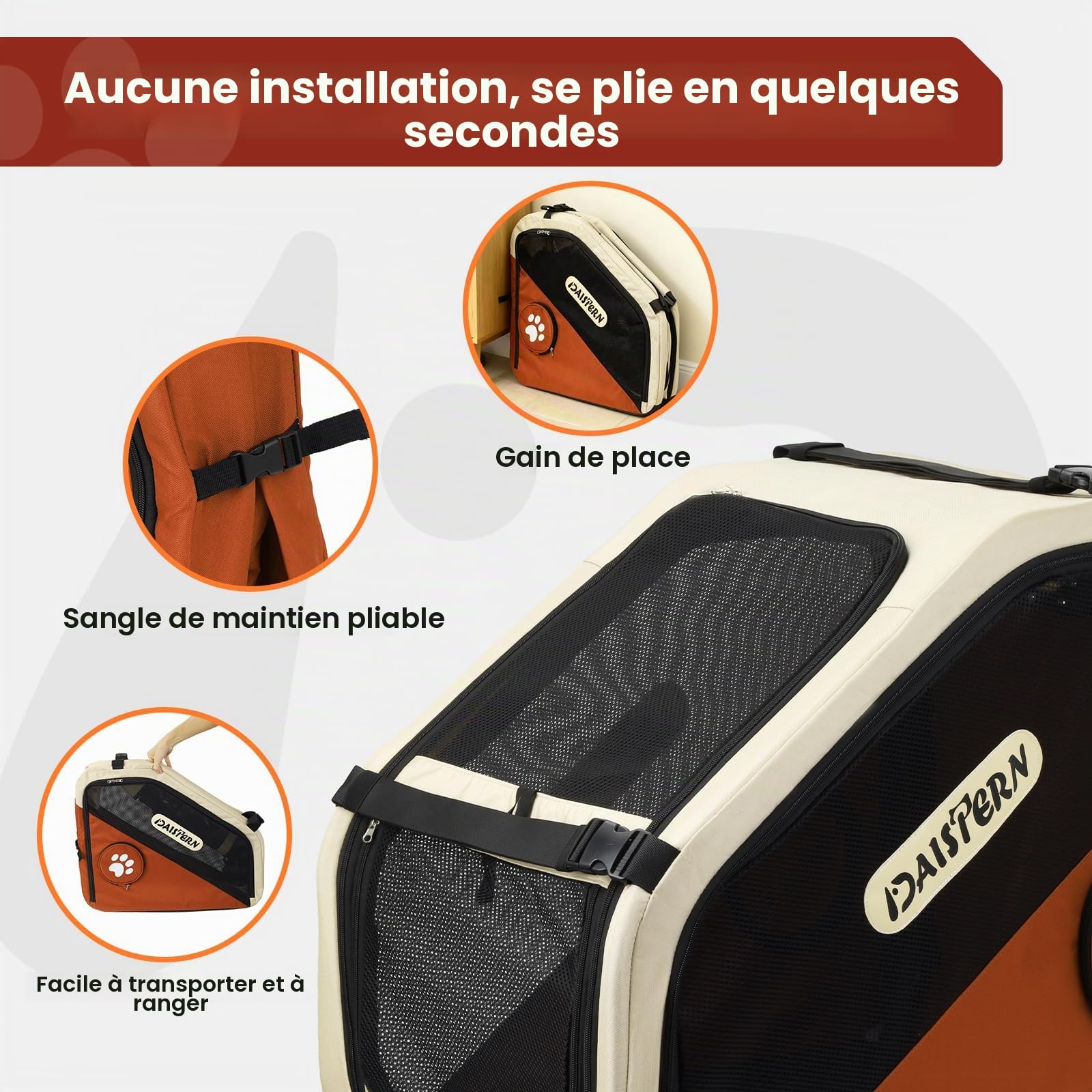 Cage de Transport Chien Pliable pour Voiture, Caisse de Voyage Souple pour Petits et Moyens Chiens, Cadre Métal Robuste, Fenêtres Maille Respirantes, Pliage Rapide, Brun