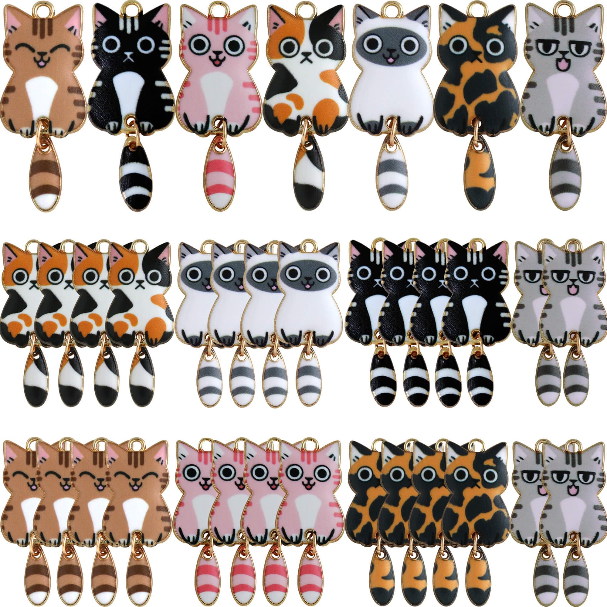 Anjulery 28 Pieces Enamel Cat Charms with Swinging Tails for Jewelry Making and Crafting - Cute Animal Charm for Bracelets Earrings Necklaces Crafts (28Pcs Cat-B)