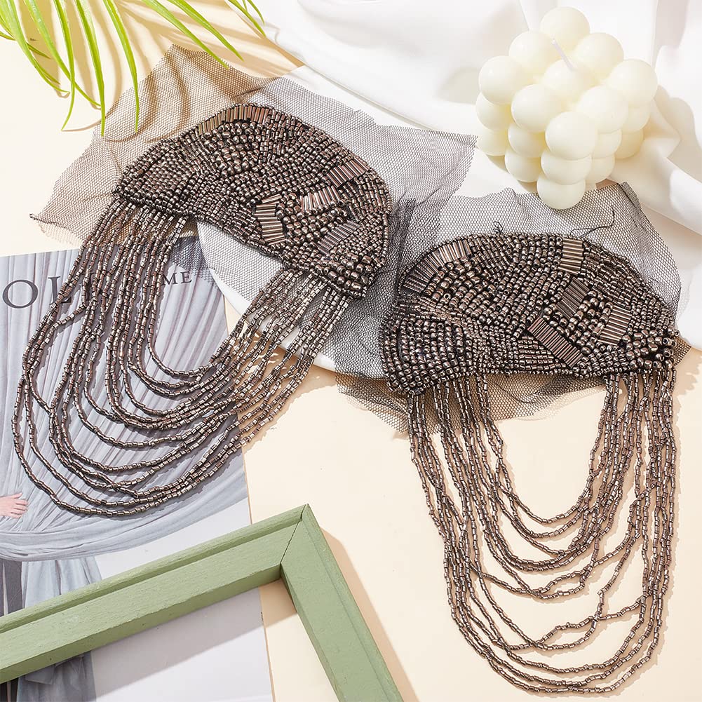 WEBEEDY 2 Toppe Fatte a Mano Con Perline a Forma di Foglia, Nappe, Spalline, Collari, Distintivi, Frange, Spalla, Strass, per Costumi da Ballo di Nozze