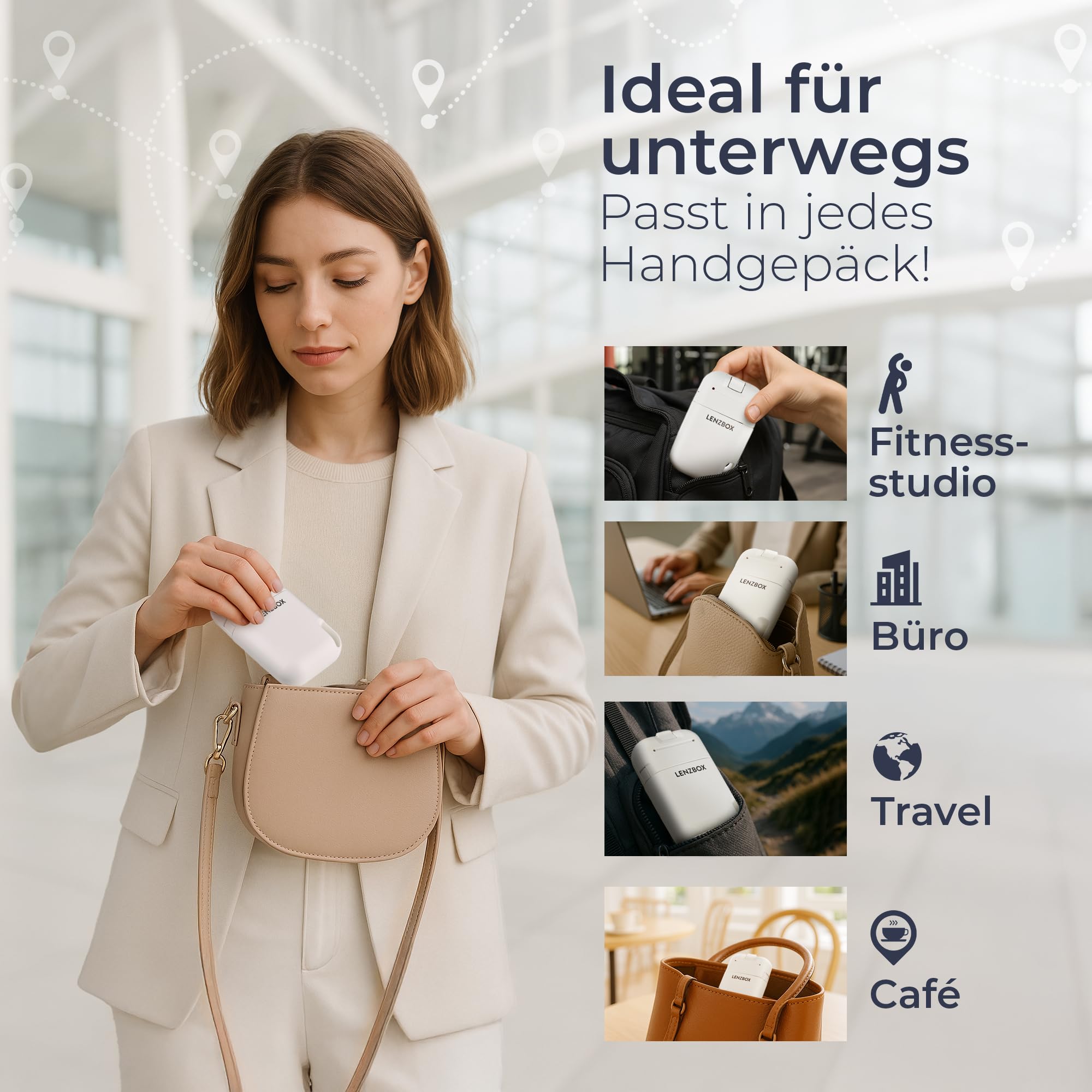 Hard Set inkl. 3x LenzCare - Premium All-In-One Kontaktlinsenbox für harte Kontaktlinsen, Kontaktlinsenbehälter mit Flüssigkeit, reisetauglich & kompakt, Made in Germany, Farbe Fuchsia