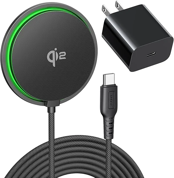 INIU Magnetic Wireless Charger, Qi2 Certified 15W Fast Mag-Safe Wireless Charging Pad with Cooling Fan, Only for iPhone 17 16 15 14 13 12 Series, AirPods, and More (Adapter Included)