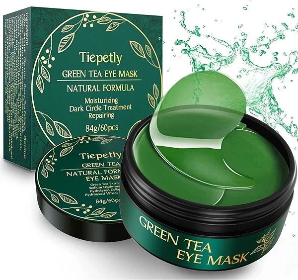 Tiepetly Under Eye Masks with Collagen, Green Tea Eye Patches for Dark Circles and Puffiness, Hydrating, Anti Wrinkle, 60 pcs