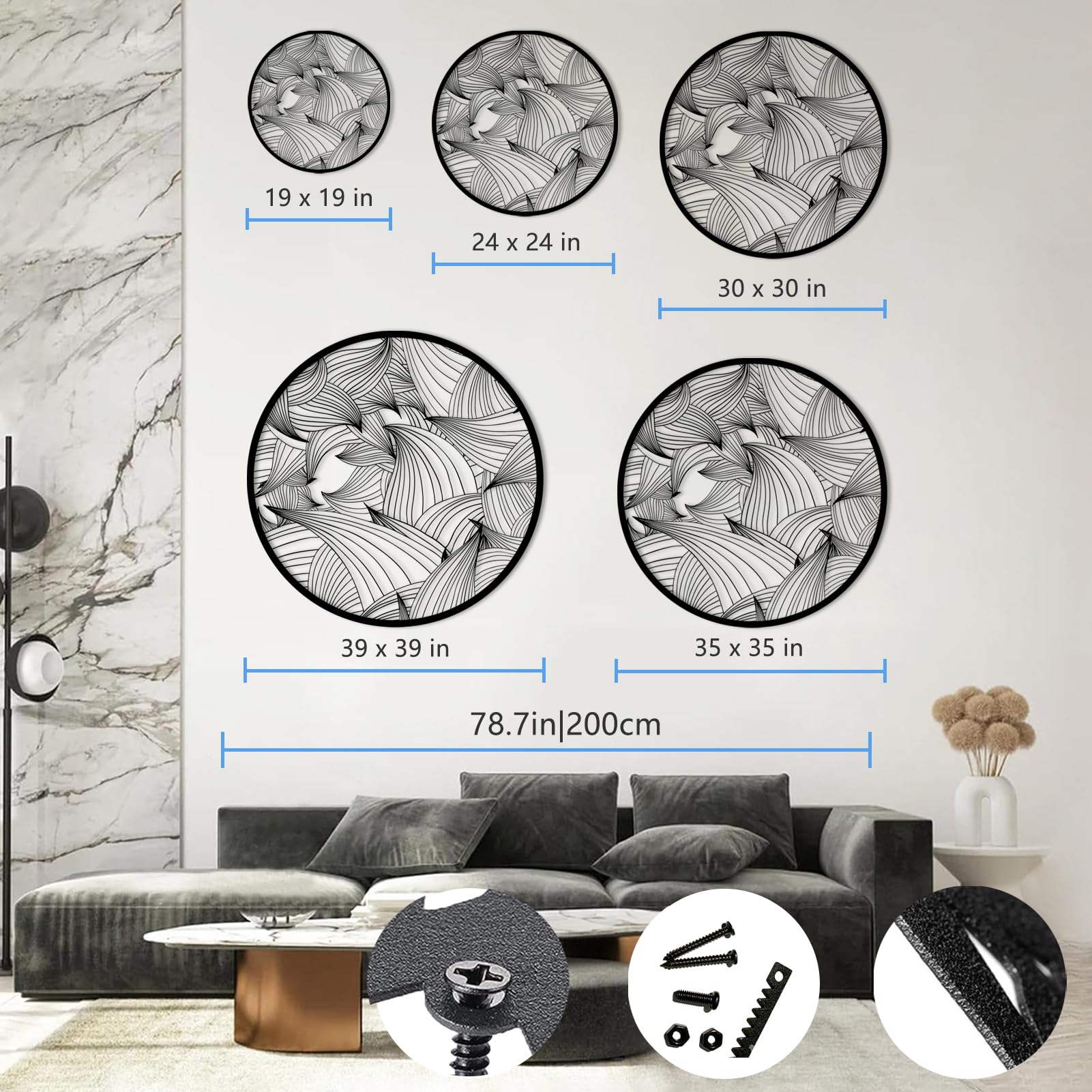 Metalowa, czarna, minimalistyczna, falowana dekoracja ścienna, metalowa, geometryczna dekoracja ścienna w stylu boho, nowoczesna rzeźba z falą do salonu, sypialni i przedpokoju (czarna, dł.