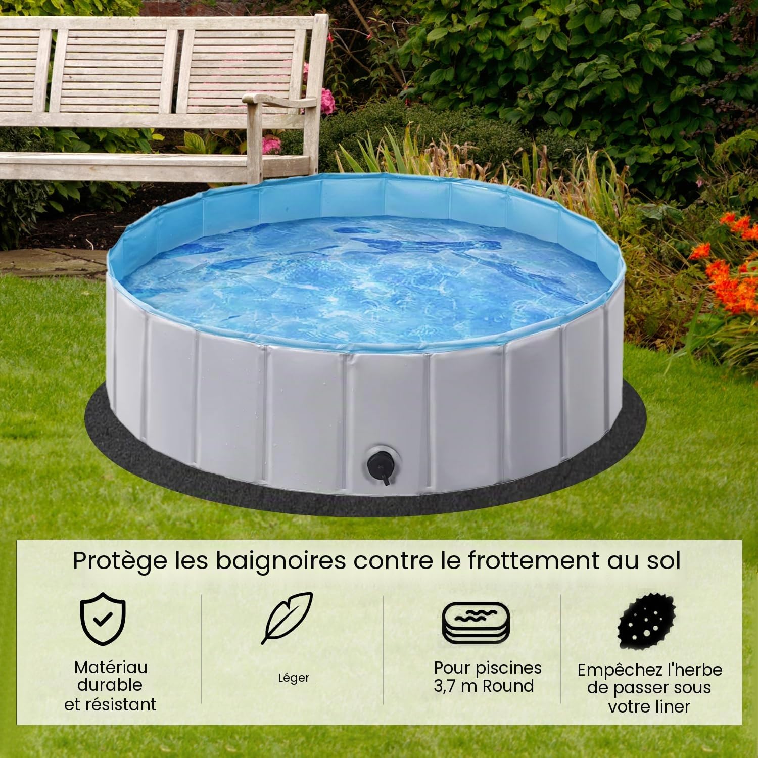 Tapis de piscine d'extérieur - Tapis de protection - Tapis de piscine antidérapant - 4 m - Rond - Tapis de protection de sol - Empêche les trous - Tapis en feutre absorbant l'eau - Accessoire de