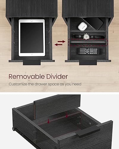 Miniatura 6 de VASAGLE Mesa auxiliar con estación de carga, mesita de noche delgada con 2 cajones, mesita de noche estrecha para sala de estar, espacios pequeños,