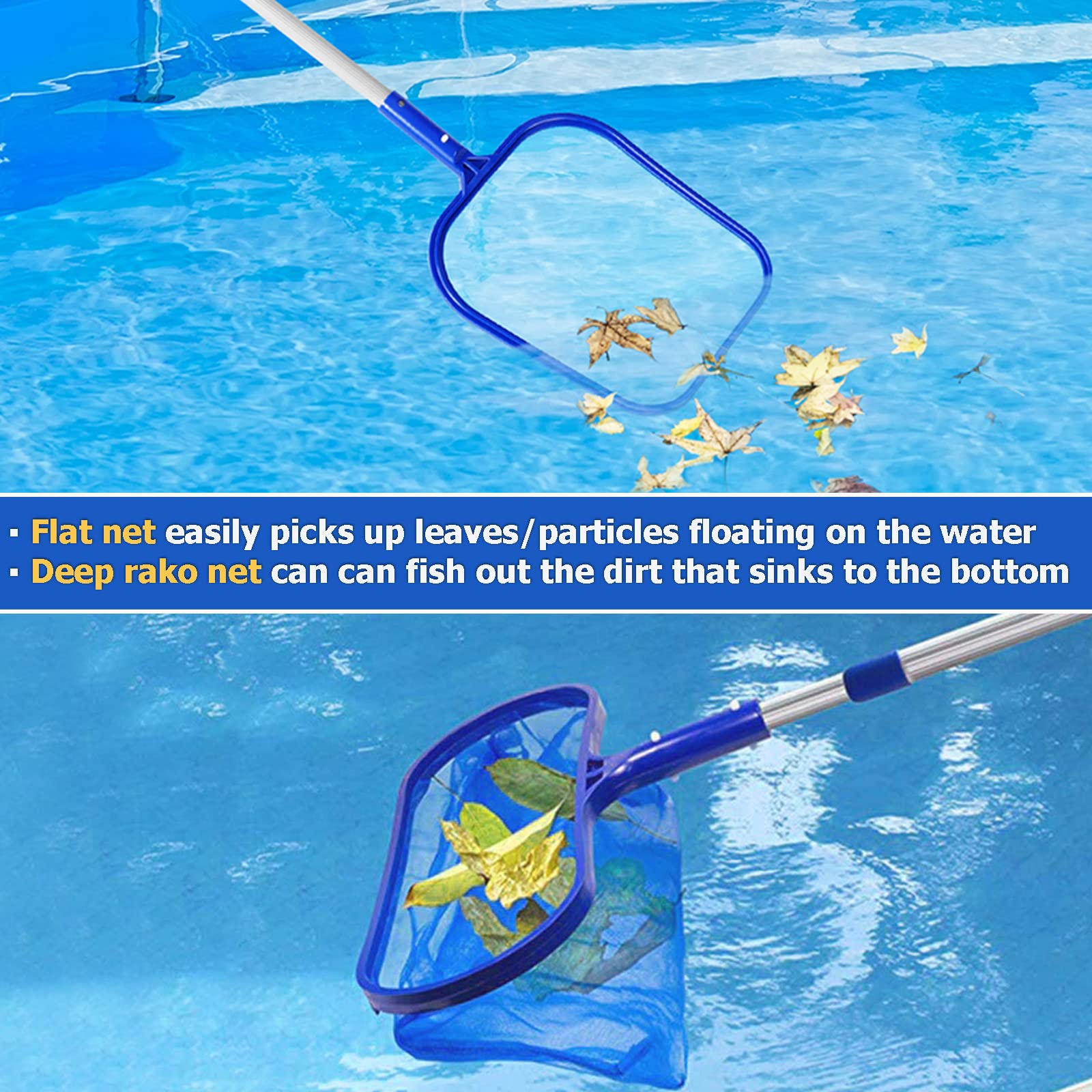 ANSTEN Retino per Piscina con aste telescopiche, Retino Piscina Retino Pulizia Piscina, Retina Foglie Raccogli, Retino Piscina Professionale per Pulizia Piscina, laghetto, fontana o acquario