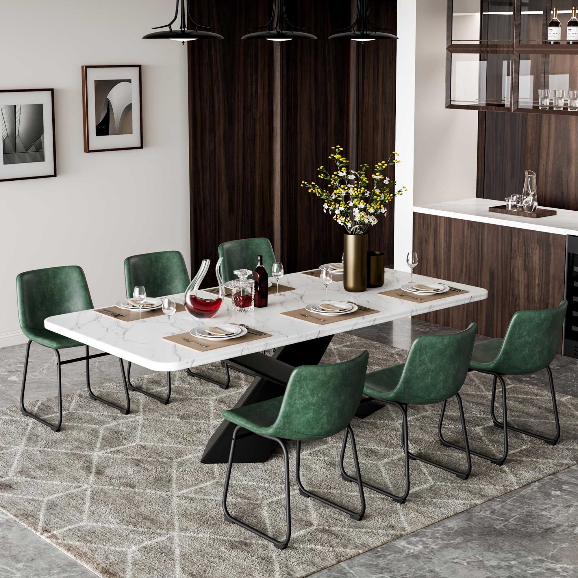 Aowos Dining Chairs Set of 6, 18 Inch Modern Armless Dining Chair with Back, Faux Leather Kitchen Dining Room Chair with Metal Legs for Home, Bistro