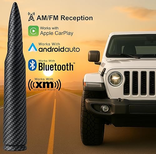 Miniatura 2 de 50 Cal Badass Bullet Antenna se adapta a Jeep Wrangler JK y JL de (2007 para accesorios Jeep Wrangler y Gladiator), seguro para lavado de autos y