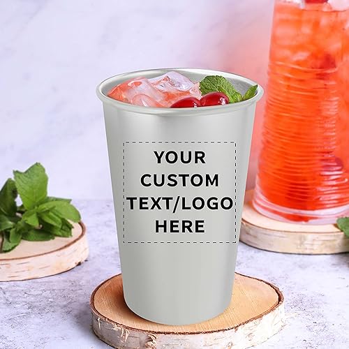 Miniatura 7 de Juego de 10 vasos de mezcla de acero inoxidable personalizados de 16 onzas, paquete personalizado a granel, pared individual, perfecto para hoteles,
