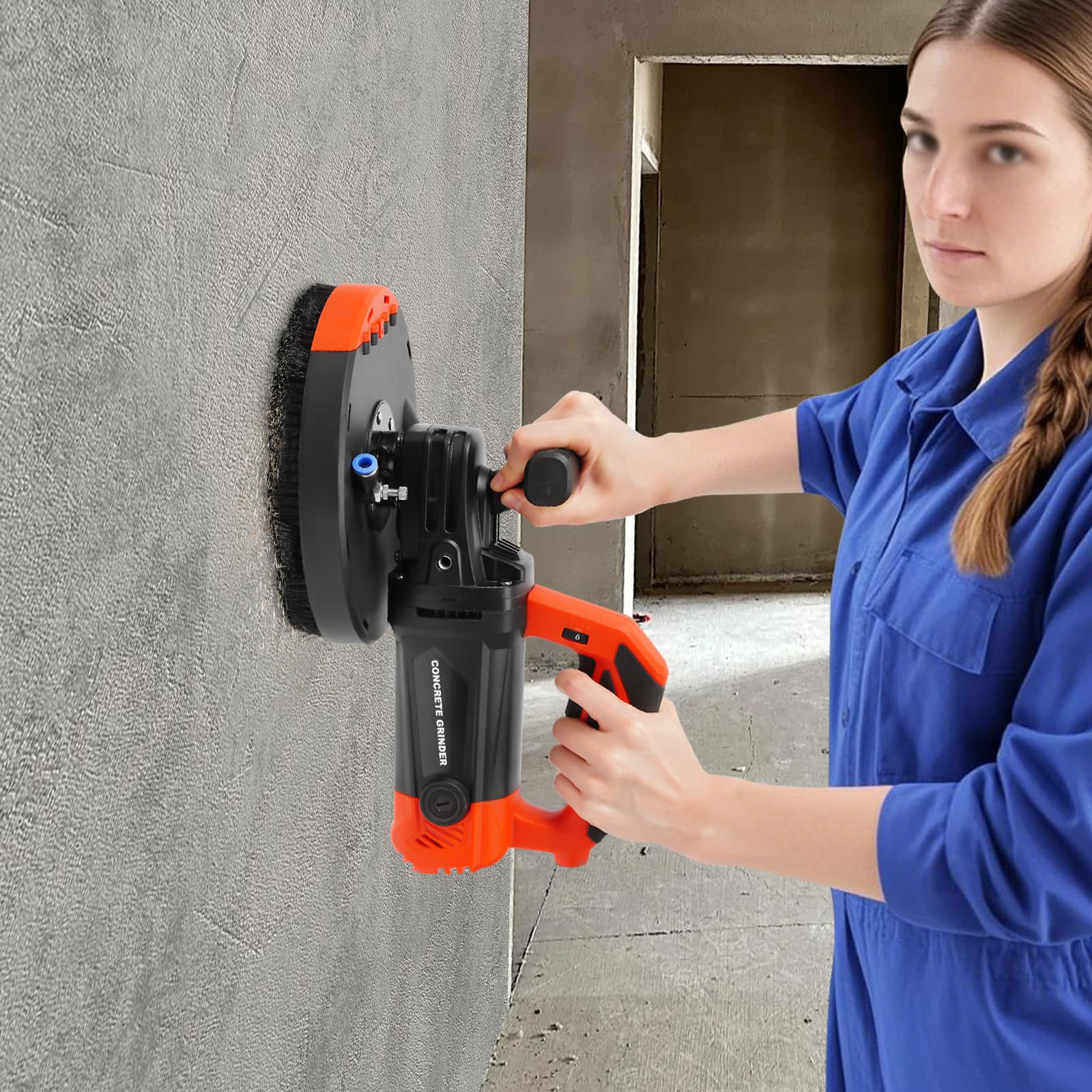 Juego de lijadora de hormigón de 5000 W, con aspiración, 180 mm, 6 niveles de regulación de velocidad, 230 V, fresadora de hormigón para paredes, suelos, esquinas