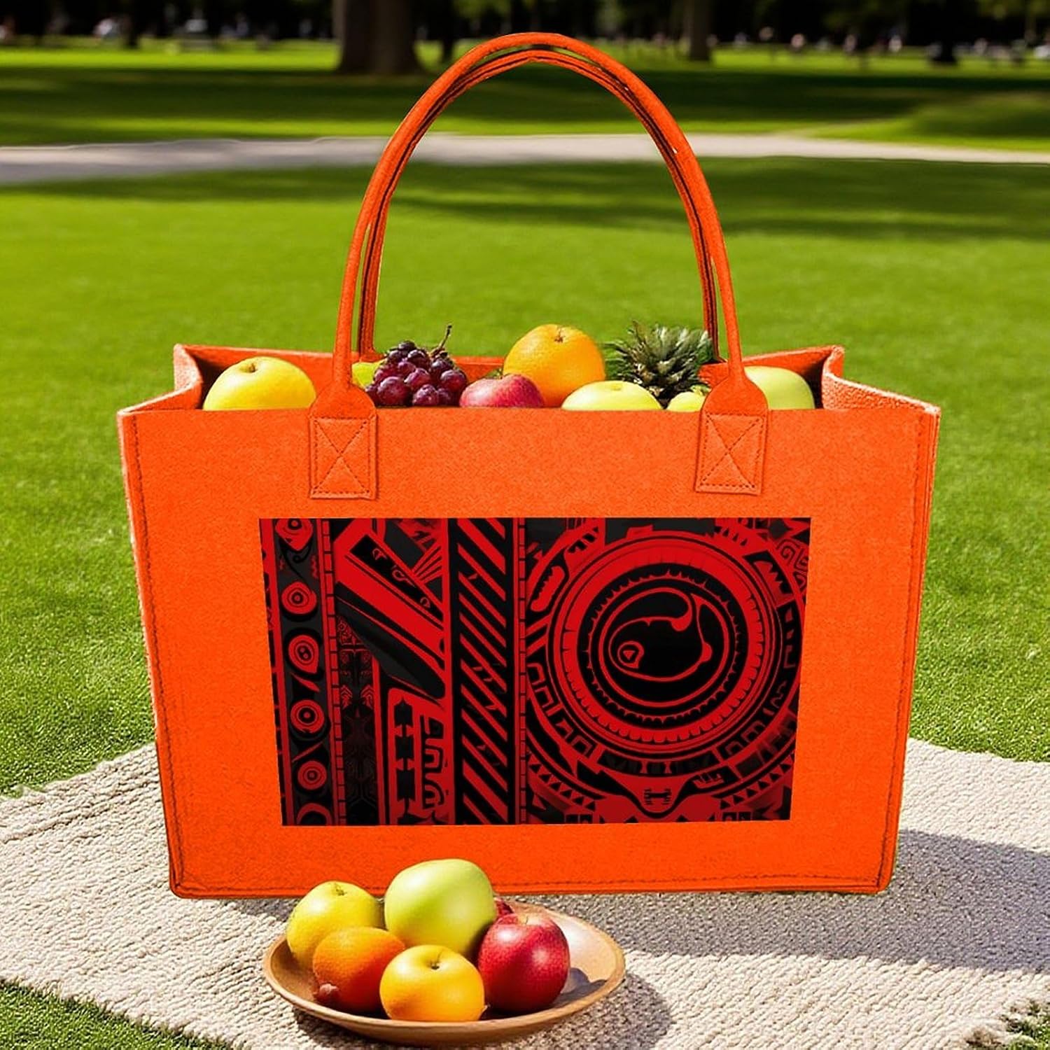 Black And Red Tote Bag for Unisex, Large Felt Shopping Bag with Handles, Handbag, Reusable Gift Bag