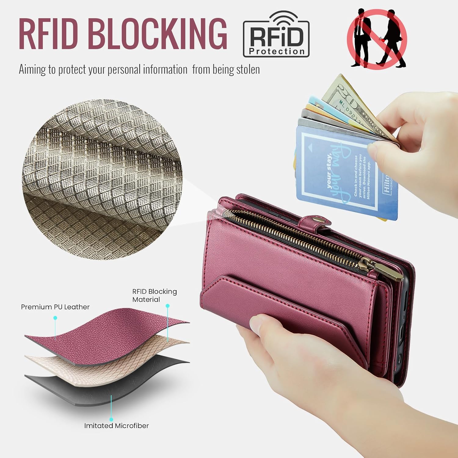 Asuwish Phone Case for Samsung Galaxy S10 Zipper Wallet Cover with Tempered Glass Screen Protector and Flip RFID Blocking Credit Cash Card Holder Stand Cell S 10 Edge 10S GS10 X10 Women Girls Wine Red