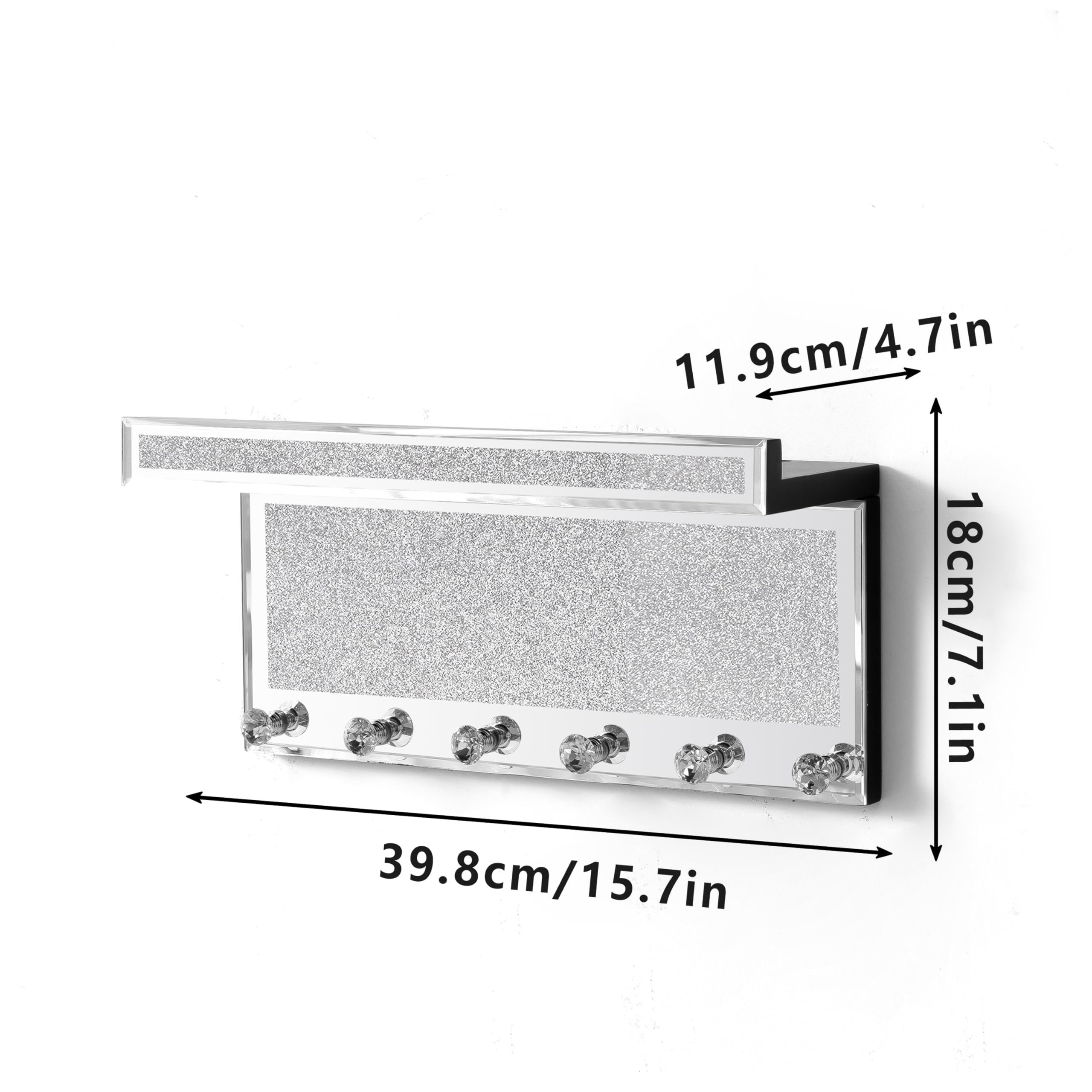 SHYFOY Portachiavi da parete a specchio, luccicante portachiavi decorativo e porta posta, scaffale da parete con 6 ganci in cristallo, per ingresso, porta d'ingresso, cucina, corridoio, garage