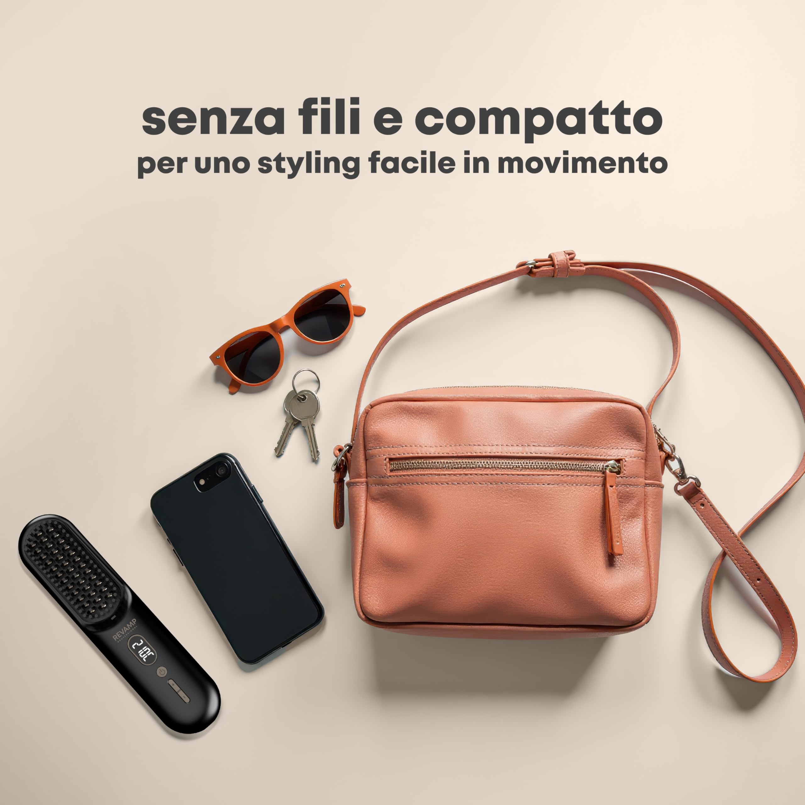 REVAMP Straight & Go Spazzola Lisciante Senza Fili - Ioni, USB-C | Piastra Portatile, Denti in Ceramica, 60 min di Autonomia, da Viaggio, per Capelli e Barba