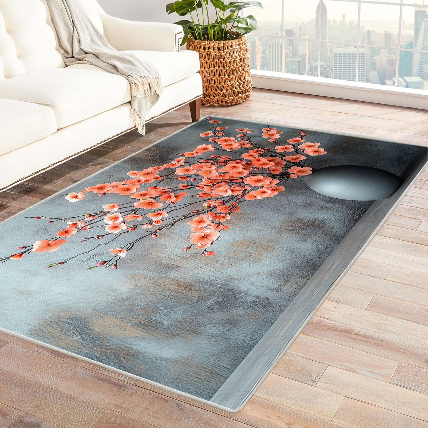 Tapis chambre adulte 3D paysage moderne tapis salon fleurs rétro rose 60x90