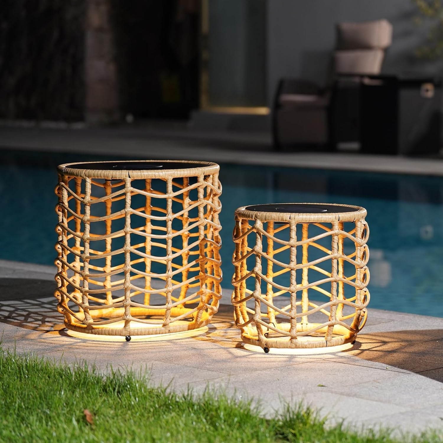 Solar Yard Mesas anidables solares bohemias con luces