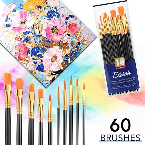 Miniatura 4 de ESRICH Juego de 6 pinceles de pintura para el cabello, 6 unidades, de nailon, para pintura acrílica, óleo, acuarela, arte de uñas faciales, pinceles