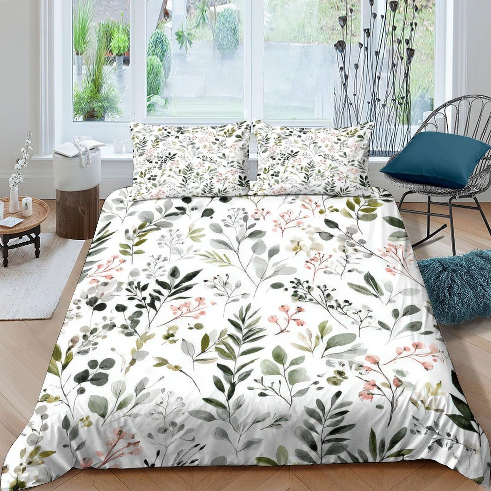 Ctjqhvkz Style-1 3D Printed Botanical Leaves Fitted Sheet Microfiber Anti-Slip Garden Flowers Mattress Cover For Bedroom Guest Room Single（135X200cm）