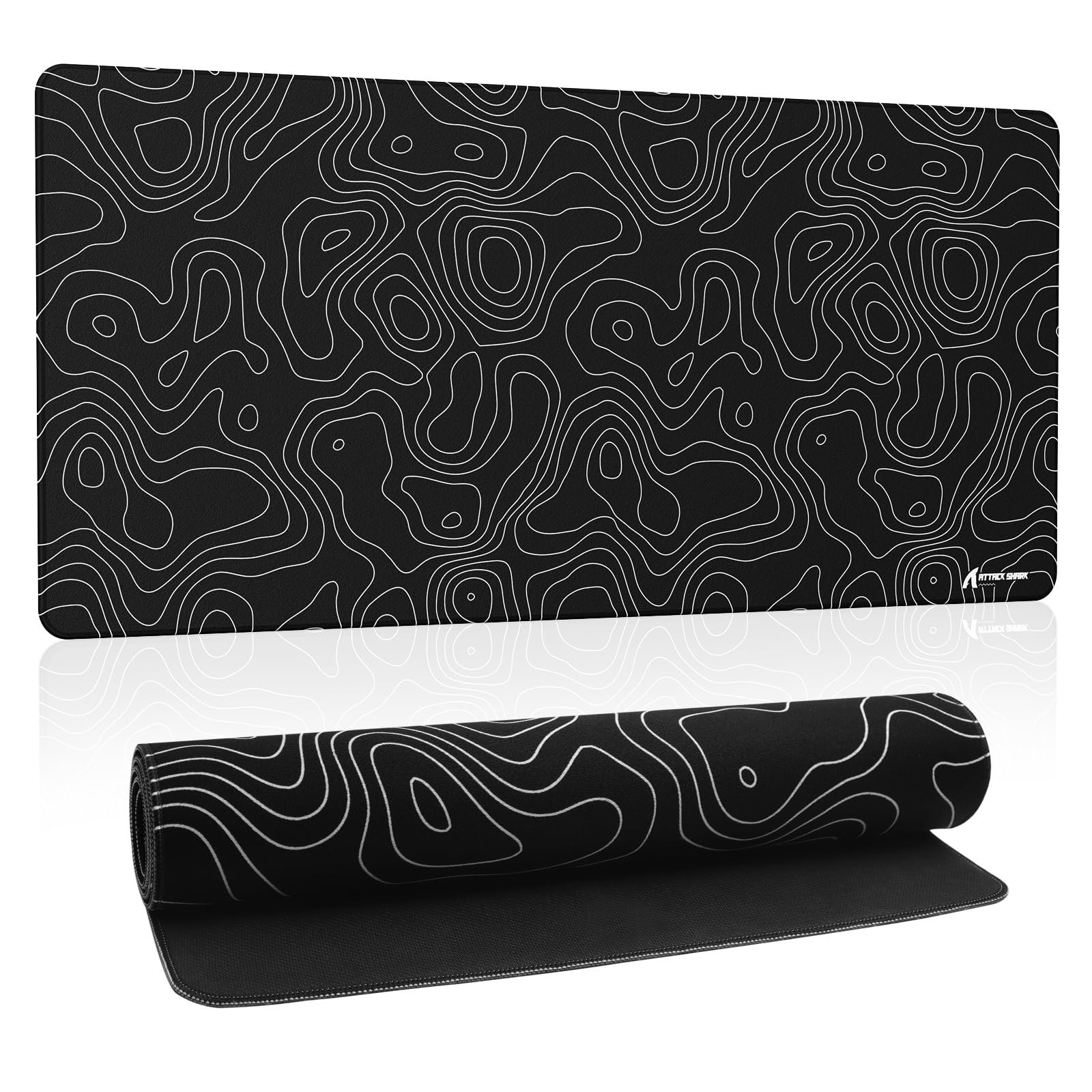 ATTACK SHARK CM02PRO Tappetino Per Mouse Da Gioco Esports Grande, Superficie con Texture Simile Alla Sabbia Fine, Rivestimento Resistente All'Acqua, Base Antiscivolo, 900x395x4MM-Contorno Nero