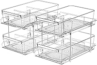 MakeLifeBetterEasier 2-Pack 2-Tier Clear Slide-Out Organizers with Dividers - Under Sink, Kitchen Pantry, Bathroom Cabinet Storage Bins