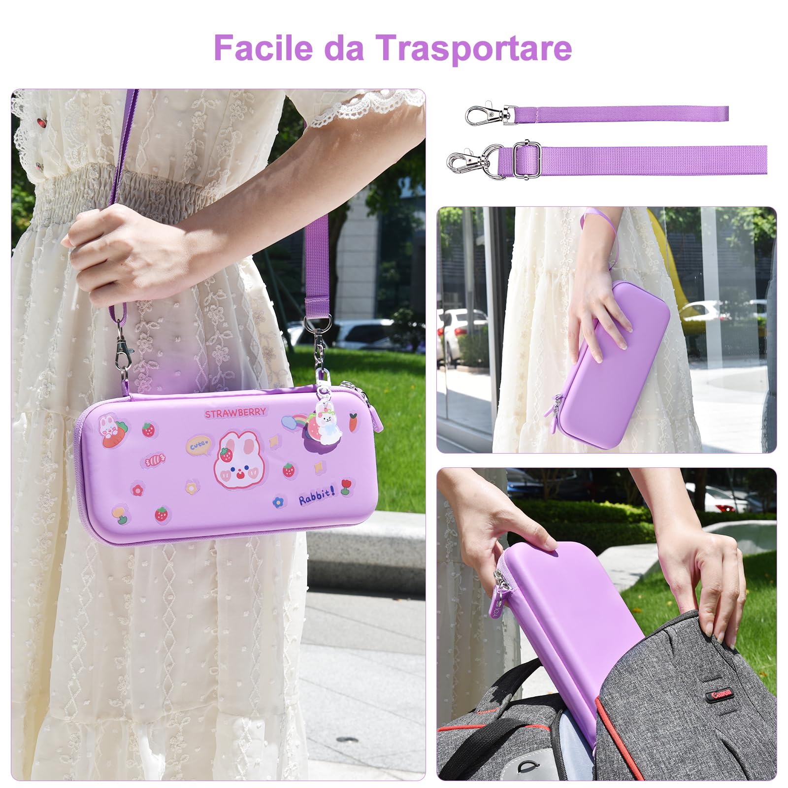 Younik Pacchetto Accessori Switch, kit Accessori 17 in 1 per Ragazze Include Custodia per Switch, Supporto Regolabile, Custodia Protettiva per Console Switch e J-Con (Viola)
