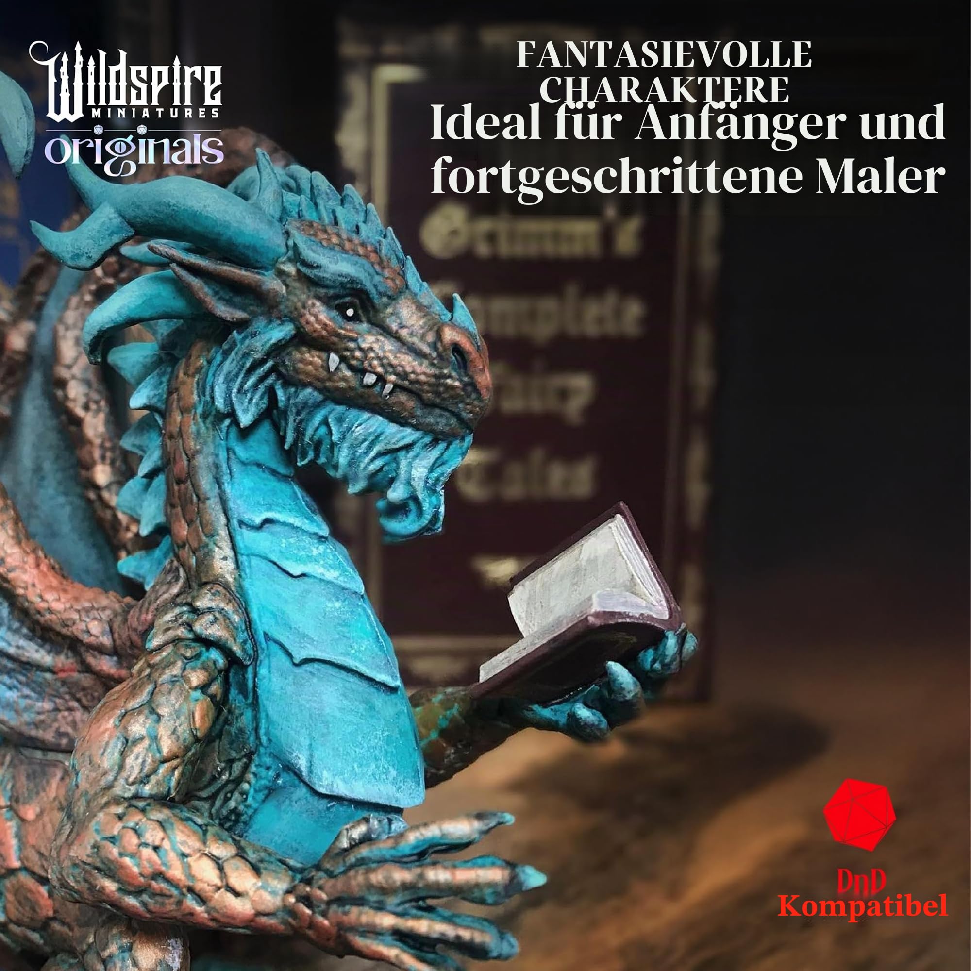 Wildspire Fantasy Miniatures & Bookish Dragon für DND - 28mm-32mm Bulk Dungeons & Dragons Monster Figuren - Pathfinder Starter Set