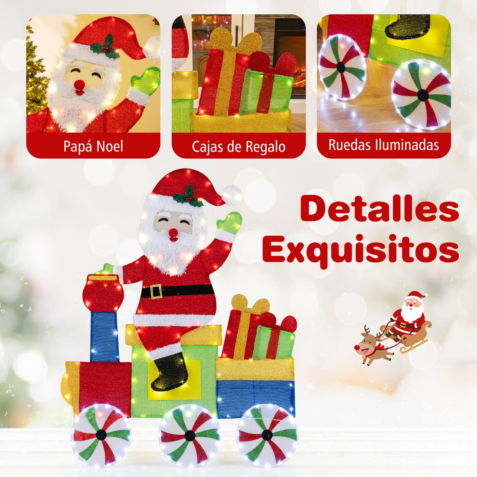 GOPLUS Decoración Navideña Exterior con Papá Noel en Tren y 133 Luces LED