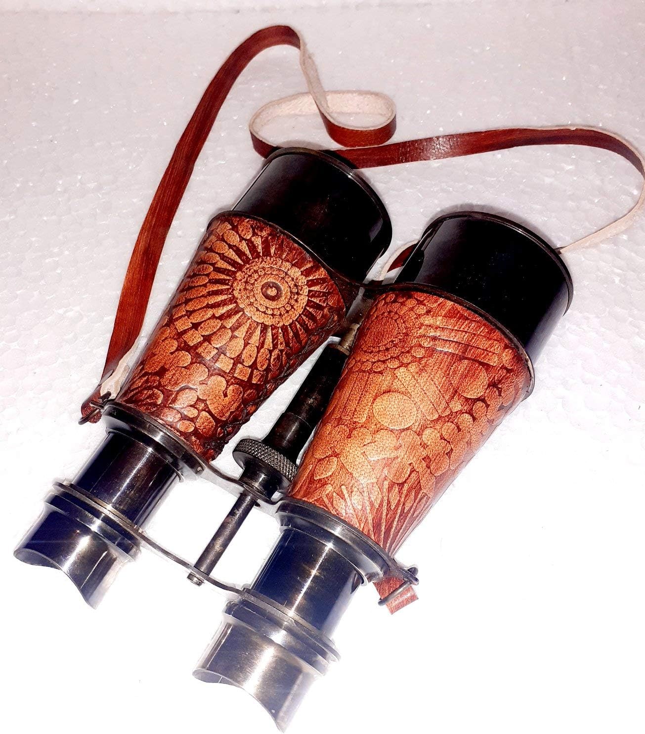 7 Inch Black Antique Brass Antique Nautical Vintage Retractable Navy Binocular with Leather