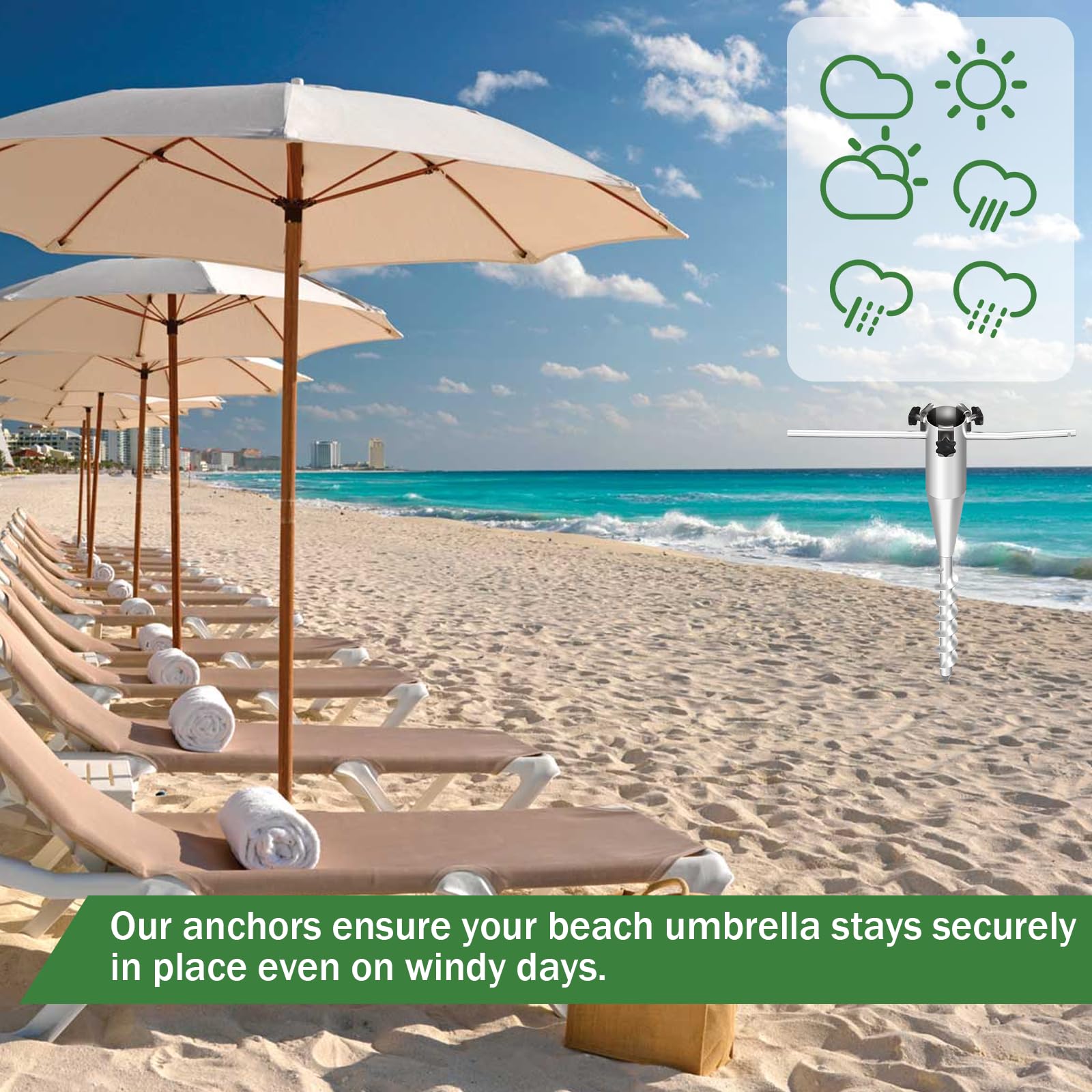 Ancre de Sable pour Parasol de Plage, Support Parasol Robuste 20 Pouces, Ancre Plage réglable, Support en Spirale sans Creuser, Sable pour